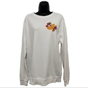 B&C White Organic Crew Neck Sweatshirt w/ Chinese Folding Fan Embroidery Size M